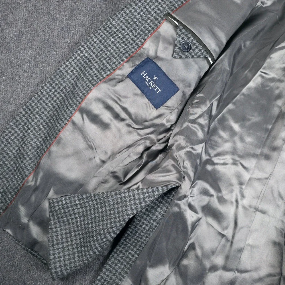 Hackett London Tweed Sport Coat Mens 36R Grey Green Houndstooth Virgin Wool